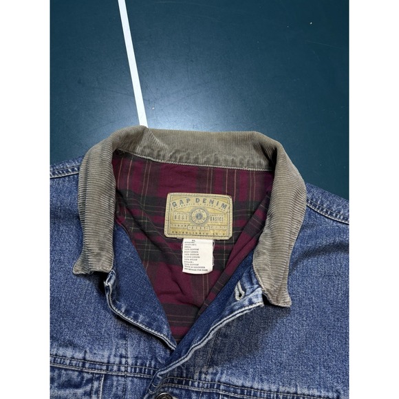 VTG Gap Denim Barn Jacket Chore Flannel Lined Men XL Corduroy Collar Trucker 90s - Picture 5 of 13